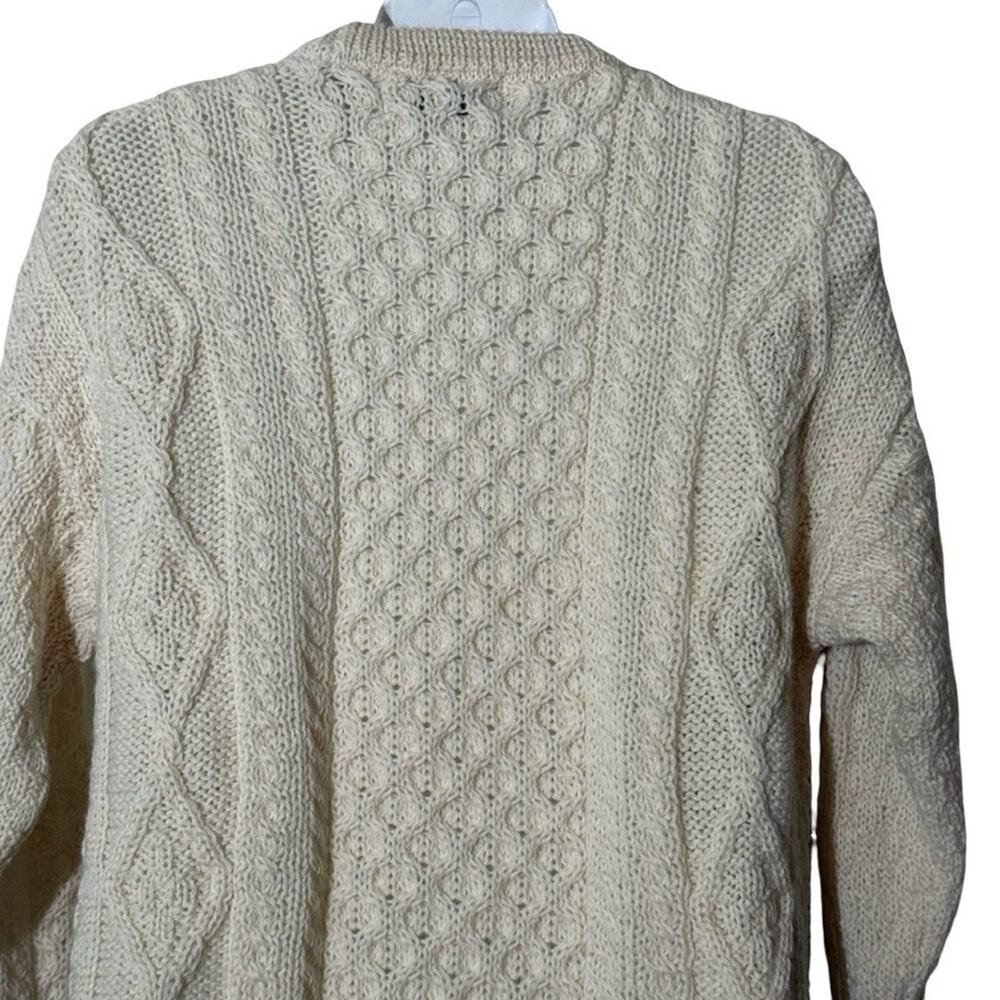 Aran Crafts Ireland 100% Wool Cable Knit Chunky Knit Fisherman Sweater Ivory S - Picture 9 of 16
